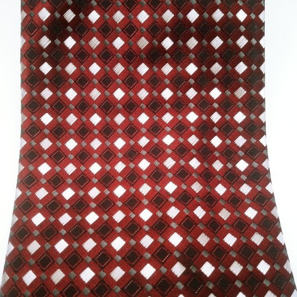 Giorgio Brutini Collezione Men's Tie Maroon Silver Geometric Diamond Print Ties - Picture 3 of 11